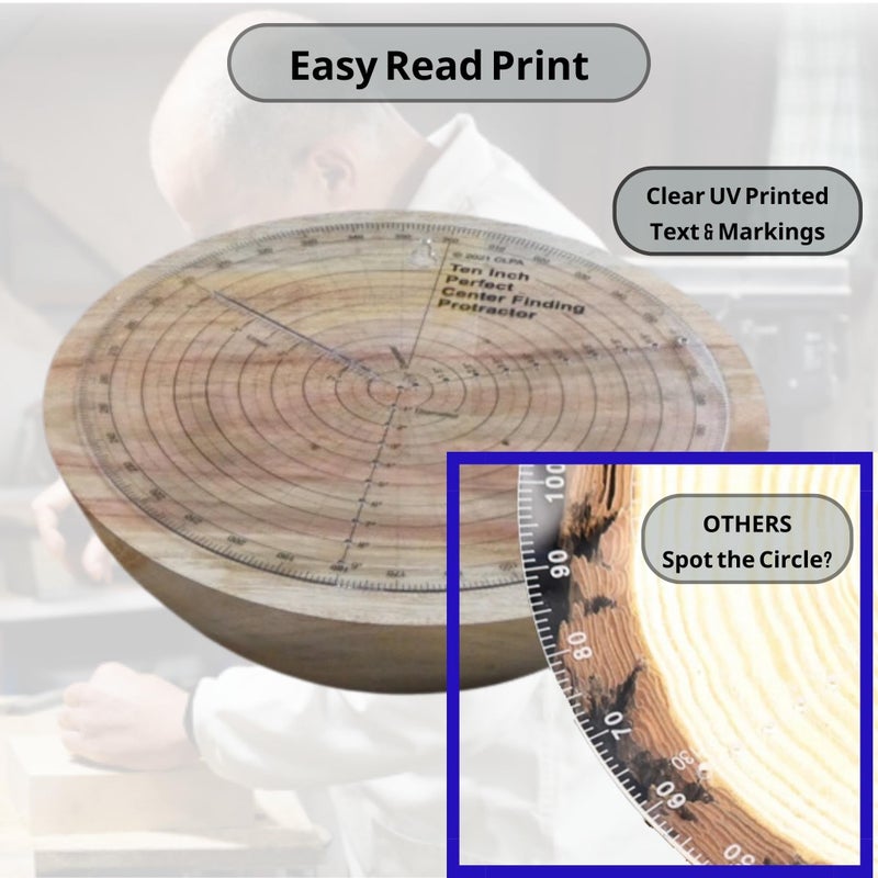 CLPA Clearly Printed 250mm Circle Center Finder Tool, Protractor, and Circle Maker Tool and Compass for Woodworking and Wood Turning. Find The Center of Timber or Dowel with Our Center Finder Ruler. - Image 4